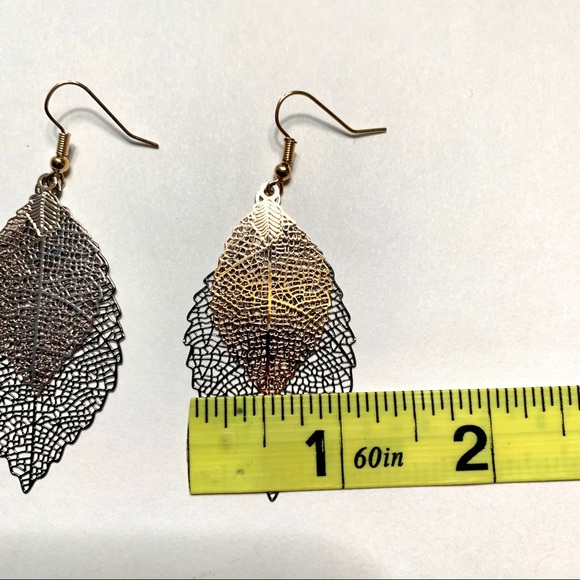 Tree Leaf Two Tone Silver Gold Drop Earrings new - Picture 6 of 7